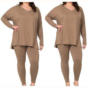 V‑Neck Long‑Sleeve Loungewear Leggings Set – Buttery Soft Brushed DTY Microfiber